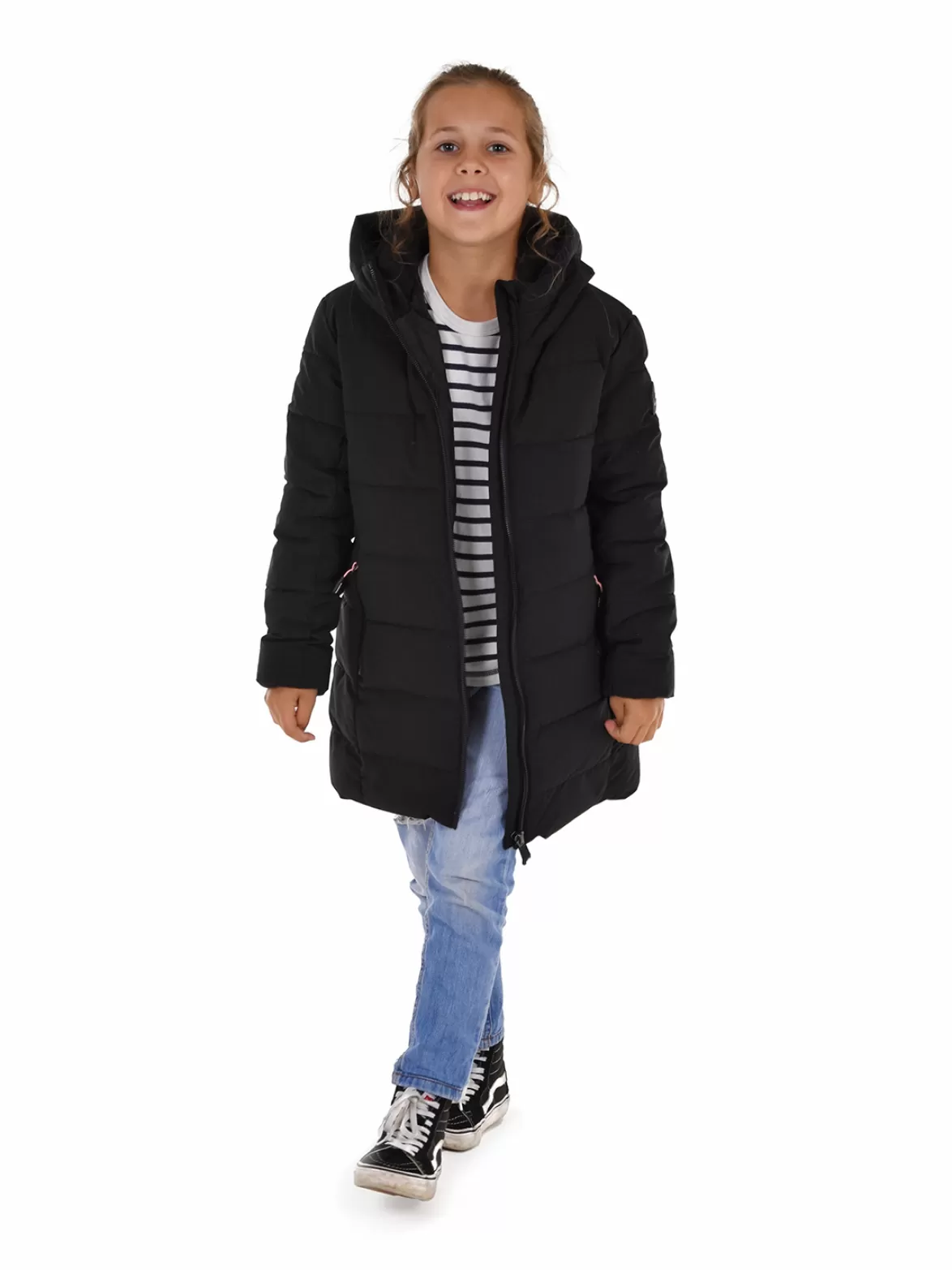 * Insulated & Down Fill Jackets< Confetti Longline Faux Down Jacket Black