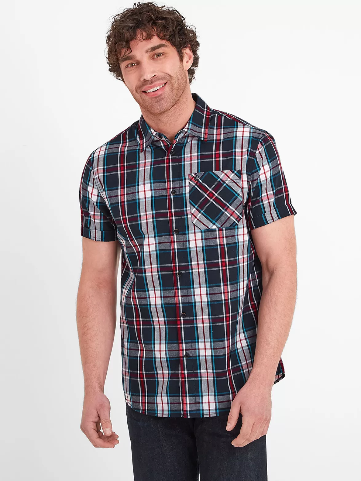 Tog24 Shirts< Foster Check Shirt Turquoise 18-4432Tc